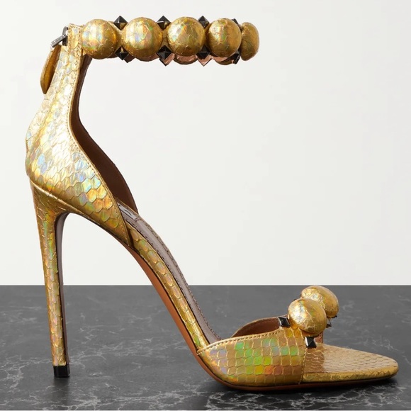 ALAÏA La Bombe 110 studded iridescent metallic elaphe sandals size 37 - Picture 9 of 16
